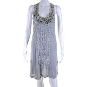 Interlud Womens Sleeveless Scoop Neck Mesh Crystal Trim Dress Gray Size Medium